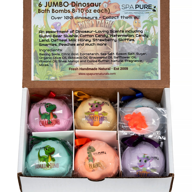 Dinosaur Bath Bomb Gift Set for Kids with Surprise (Dinosaur) Roar.. USA Made, Natural, Organic, for Girls/Boys (6-Pack Gift Set)