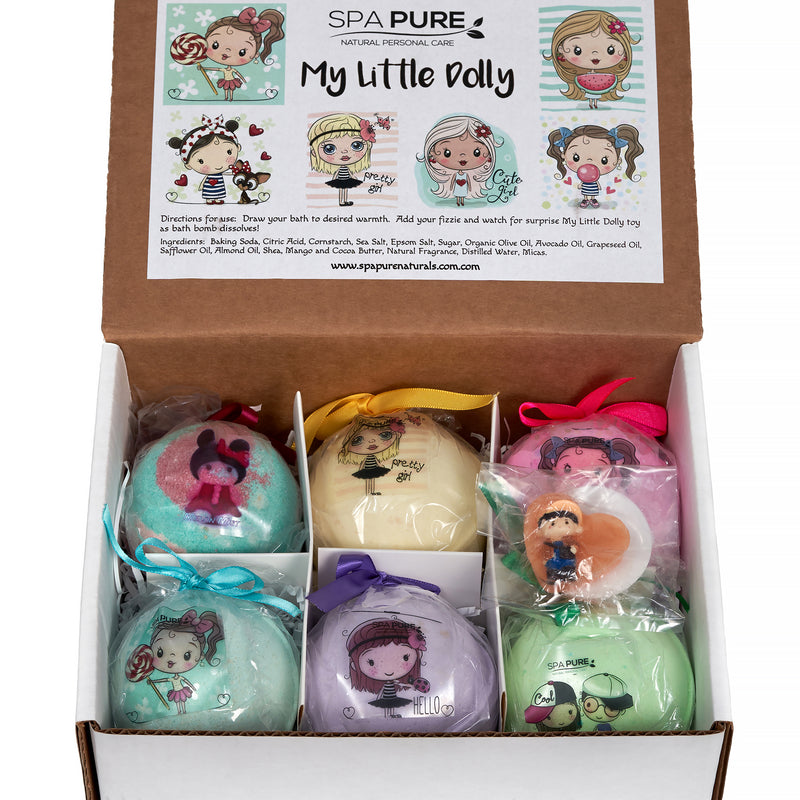 Bath Bombs for Kids with Little Dolly Toys Inside - Made in United States - Large Toys, Natural XXL Bath Bombs (6 Count)