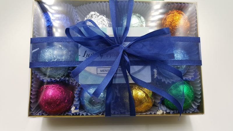 Gift Set for Him with 12 foil wrapped 2.5 oz bath bombs, great for dry skin, Manly Scents