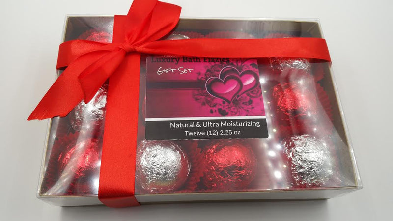 Gift Set (Romance) with 12 luxury bath bomb fizzies - foil wrapped 2.25 oz each, perfect gifts!!