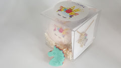 One Unicorn Bath Bomb for Girls with Necklace & Earrings gift, cutest Unicorn with hearts on cheeks
