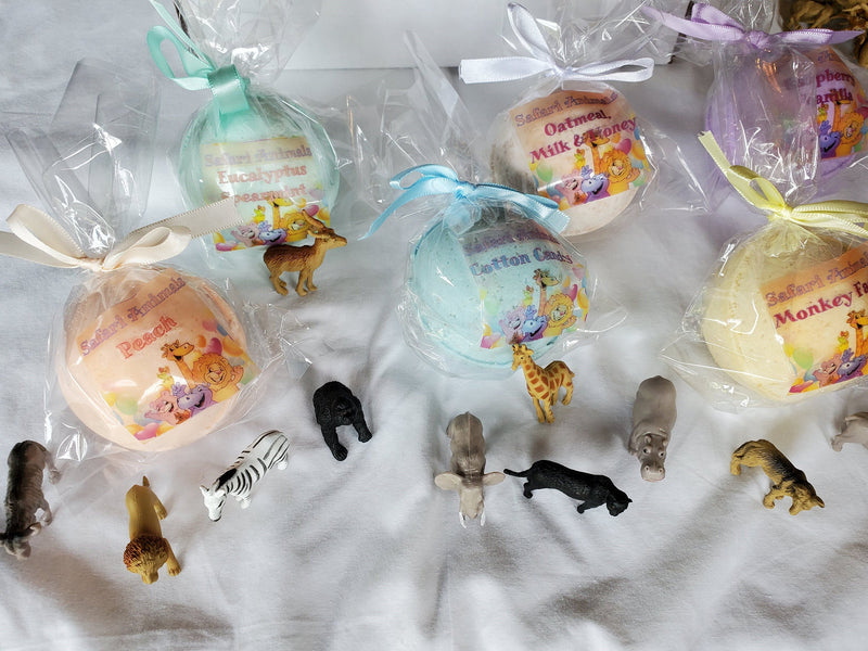GIFT SET with 6 SAFARI Animals Bath Bombs with "Surprise" Jungle Animals inside