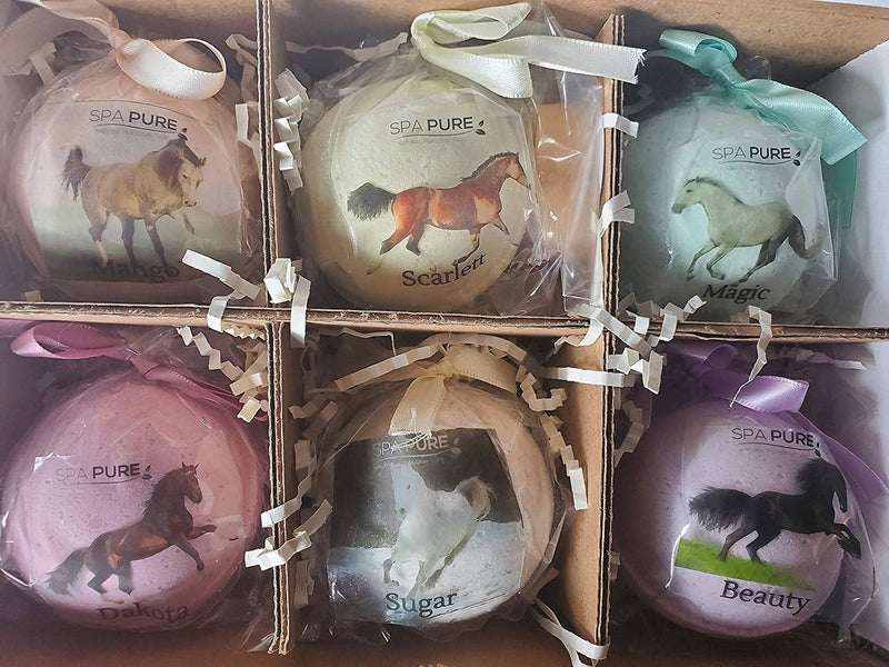 Spa Pure WILD HORSES Bath Bombs: for kids with 6 XL bath bombs with surprise horses inside, U.S.A. Made, Handmade, natural ingredients
