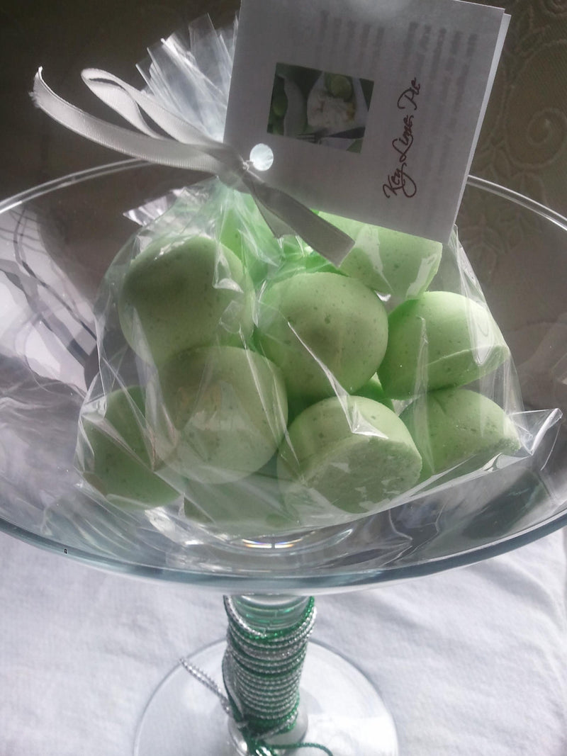 14 bath bombs in Key Lime Pie fragrance, gift bag bath fizzies with shea butter, great for kids...and adults too