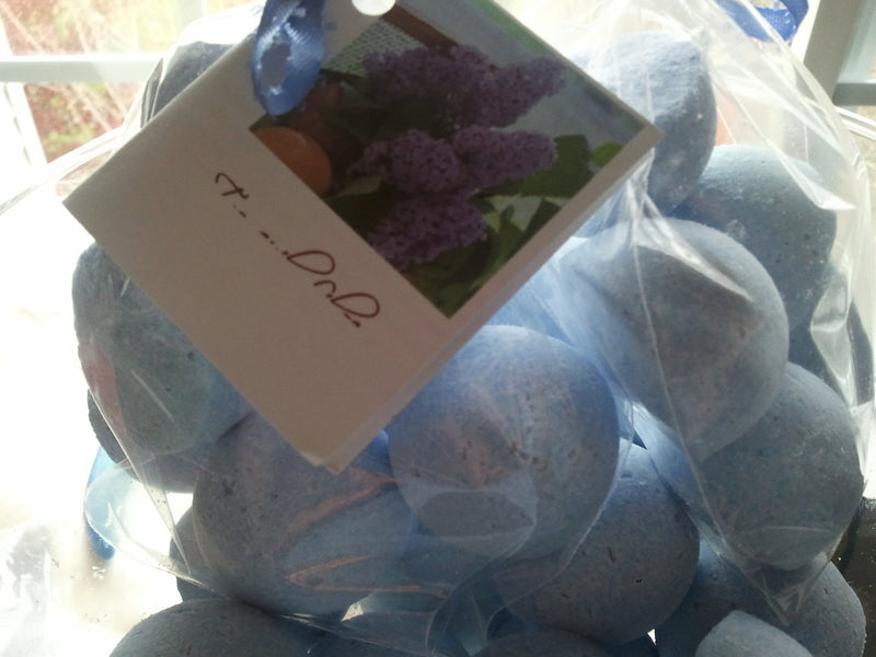 14 bath bombs in French Lilac fragrance, gift bag bath fizzies, great for dry skin, shea, cocoa, 7 ultra rich oils