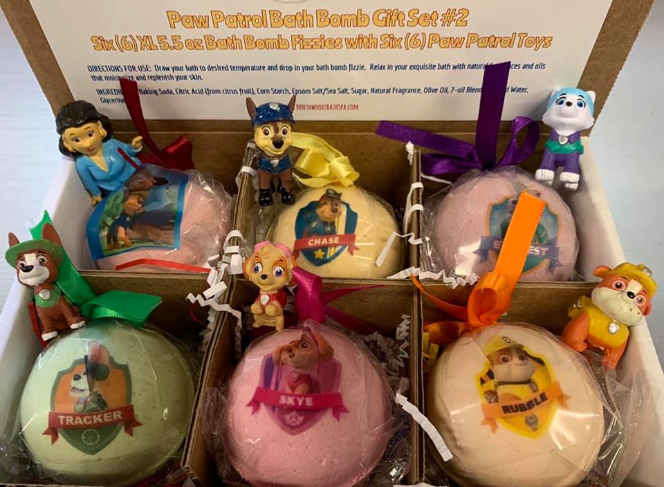 6 XL Bath bombs with Surprise PAWs Patrol toys inside, collect